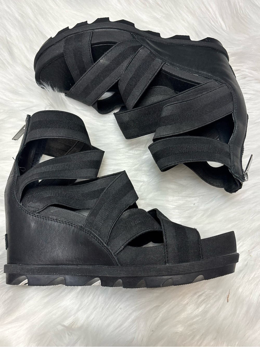 * | SOREL | Joanie II Black Platform Wedge Ankle Strap Rear Zip Sandal. Size 8. - Picture 4 of 5